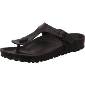 Birkenstock Giseh Zehenschuh komplett EVA Material Farbe schwarz mit schwarz farbener Schnalle und schwarzem Fußbett