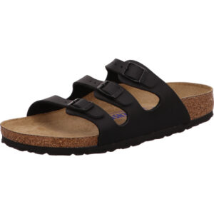 Birkenstock Florida Pantolette mit drei Schnallen Farbe schwarz und schwarzen Ösen