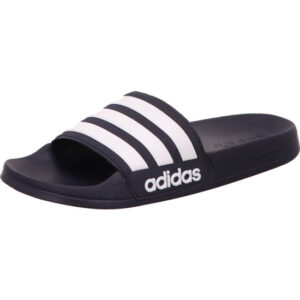 Adidas Adilette Shower blau mit weißen Streifen und seitlich einen Adidas Schriftzug