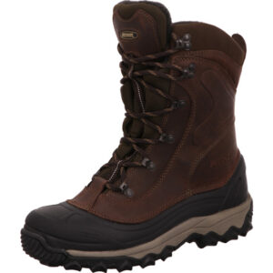 Meindl hoher Winterschuh braun mit schwarzem Gürtelrand und heller Sohle