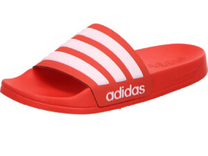 Adidas Adilette Shower rot mit weißen Streifen und seitlich einen Adidas Schriftzug