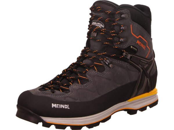 Meindl Litepeak Pro hoher Herrenwandersschuh grau mit rot und schwarzem Gürtelrand heller Sohle