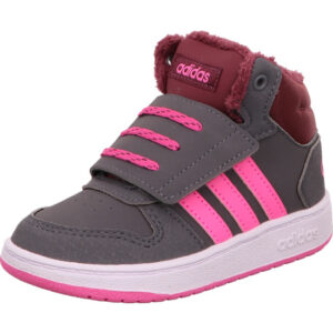 Adidas Hoops 2.0 Kindersneaker grau mit pink Streifen gefüttert und heller Sohle