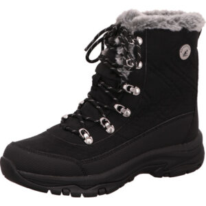 Skechers trago cold blues Damen Winterschuh hoch schnürere mit metallösen und komplett schwarz