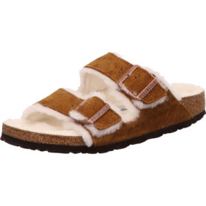 Birkenstock Arizona zwei Dornschnallen braun Velourleder innen Fell