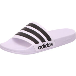 Adidas Adilette Shower weiß mit schwarzem Streifen und seitlich einen Adidas Schriftzug
