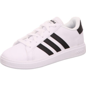 Adidas Grand Court 2.0 K Kindersneaker weiß mit schwarzen Streifen und helle Sohle