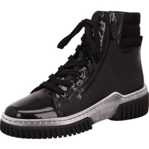 Gabor Stiefelette Damen schwarz Lack mit weiß/schwarzer Sohle