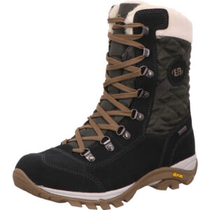 Brütting Wanderschuh schwarz olive kombi mit brauner Sohle und helles Fell