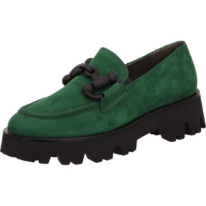 Paul green Damen Slipper grün mit schwarzer Schnalle und robuster Sohle