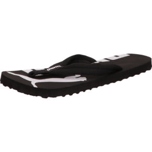 Puma Epic Flip kinder Zehenschuh schwarz mit großen Puma Logo auf dem Fußbett