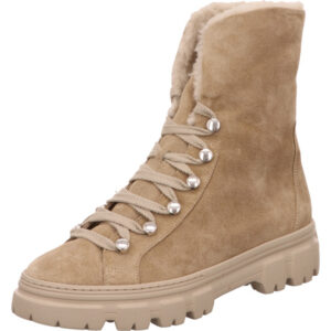 Paul Green Damen Stiefelette beige nubuk mit Metallösen und robuster Sohle