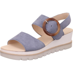 Gabor Damen Sandalette hellblau mit weißer Sohle und brauner Schnalle