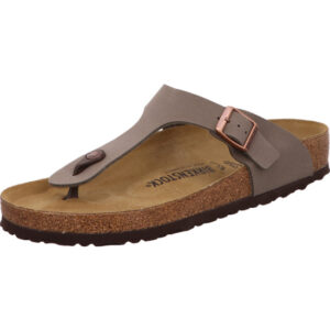 Birkenstock Giseh Zehenschuh Farbe Farbe stone mit bronzefarbener Schnalle und braunem Fußbett