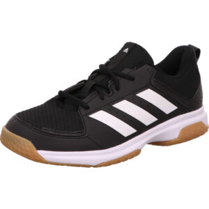 Adidas Ligra 7 Indoorschuh schwarz mit weißen Streifen und heller Gum Sohle
