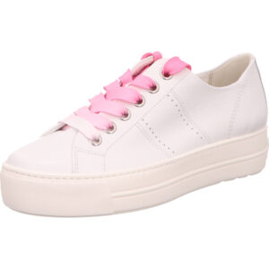 Paul Green Damen Sneaker mit beeige farbener Sohle und pink schnürsenkel
