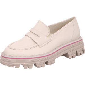 Paul Green Damen Slipper weiß mit pink streifen und robuster Sohle