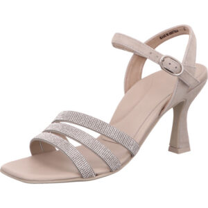 Paul Green Damen Sandalette mit verstellbarem Hinterriehmchen silber glitzern und hohem Absatz