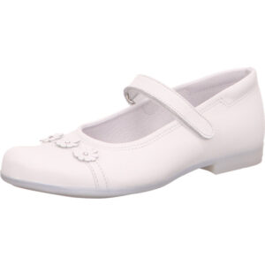 Sabalin Kinderschuh Kommunion ganz weiß mit klett und blumen