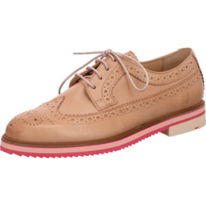 Lloyd feiner Damenschuh beige Budapester Muster mit pink roter Sohle