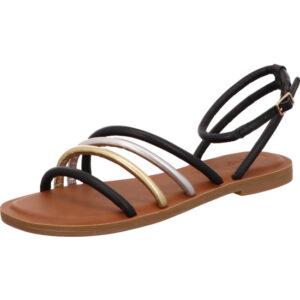 Toms Sandalette schwarz gold silber Schnüre mit brauner Sohle