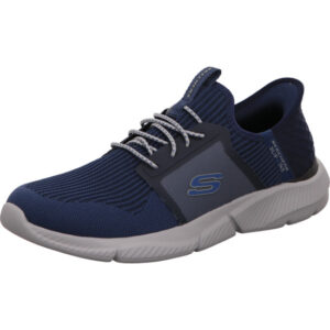 Skechers Herrenhalbschuh blau grau als Slipper mit Zippverschluss und grauer Sohle