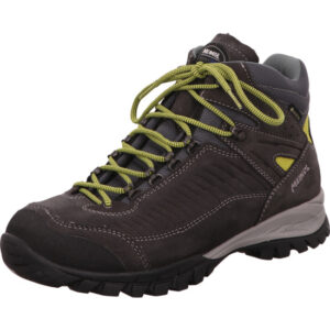 Meindl Wanderschuh hoch für Herren weite Weite Salo Mid GTX mit Goretex dunkelgrau mit grünen Schnürsenkel