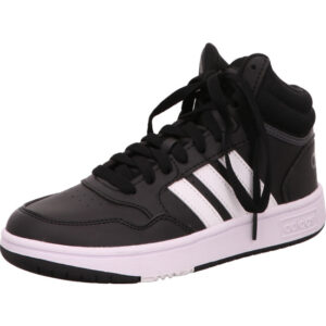 Adidas Hoops 3.0 K Kindersneaker schwarz mit weißen Streifen und heller Sohle