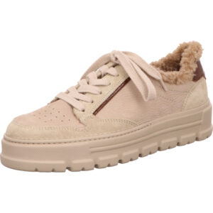 Paul Green Damen Sneaker beige nubuk hinten mit Fell und sportlicher Sohle