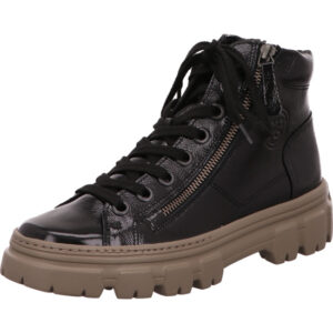 Paul Green Damen Stiefelette schwarz lack mit  seitlichem reißverschluß und robuster Sohle