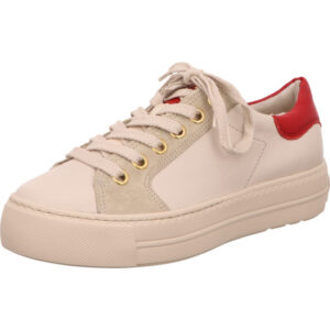 Paul green Damenschuhe beige hinten rot und goldene Ösen
