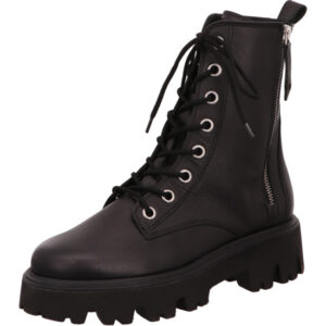 Paul Green Damen Stiefelette schwarz mit silber Ösen und robuster Sohle