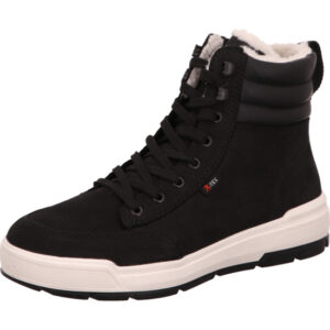 Rieker herren Winterschuh mit schnürsenkel und Fell schwarz mit heller Sohle