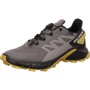 Salomon Supercross 4 GTX  Herren Traillaufschuh in der Farbe dunkel und hellgrau mit gelb mit Zippverschluss