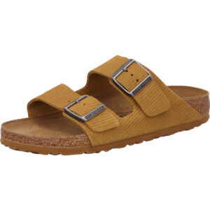 Birkenstock Arizona zwei Dornschnallen senffarben Velourleder mit Struktur