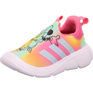 Adidas Monofit Minnie Kinderschuh pink graün orange und hellbauen Streifen  mit Disney Motiv und heller Sohle