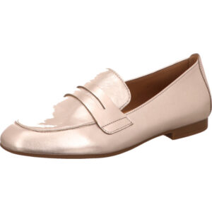 Damen Loafer beige Glanz mit brauner Sohle