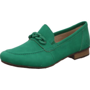 Rieker Damen Slipper in grün mit kette vorne