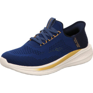 Skechers slade quinto Herren Halbschuh blau mit gelb slipper mit slip in und heller Sohle