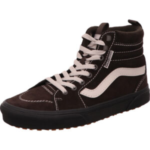 Vans Filmore Hi hoher Schuh mit robuster Sohle schwarz mit beige farbenen Vans Streifen