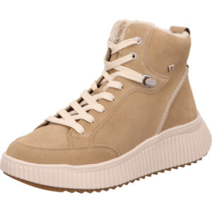 Rieker Samira hoher Winterschuh beige mit hellem schnürsenkel und Sohle