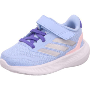 Adidas Runfalcon 5 EL  Kindersneaker mit einem Klett hellblau  mit silber Streifen und heller Sohle