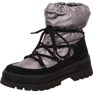 Rieker Damen Wintersschuh stoff silber schwarz mit robuster Sohle