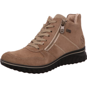 Rieker Damen Stiefelette mit reißverschluß nubuk beige mit schwarzer Sohle