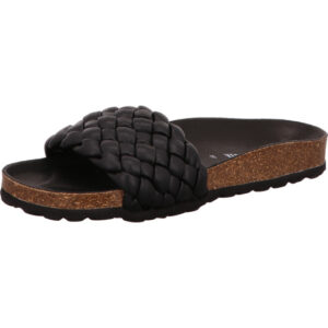 Verbenas Sandalette schwarz mit brauner Sohle und Flechtmuster