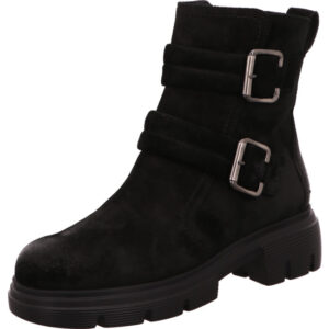 Paul Green Damen Stiefelette schwarz nubuk mit zwei schnallen und Absatz