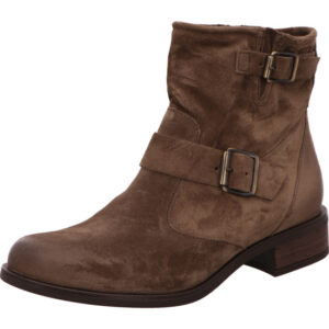 Paul Green Damen Stiefelette braun nubuk und zwei Schnallen mit Absatz