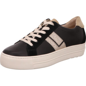Paul Green Damen Halbschuh schwarz mit beige Schnürsenkel bronze Abbildung seitlich und heller Sohle