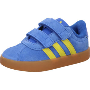 Adidas VL Court 3.0 Kindersneaker blau mit gelben Streifen und Gum Sohle