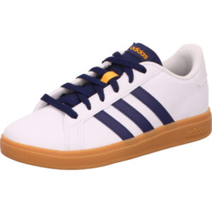 Adidas Grand Court 2.0 K Kindersneaker weiß mit blauen Streifen und Gum Sohle